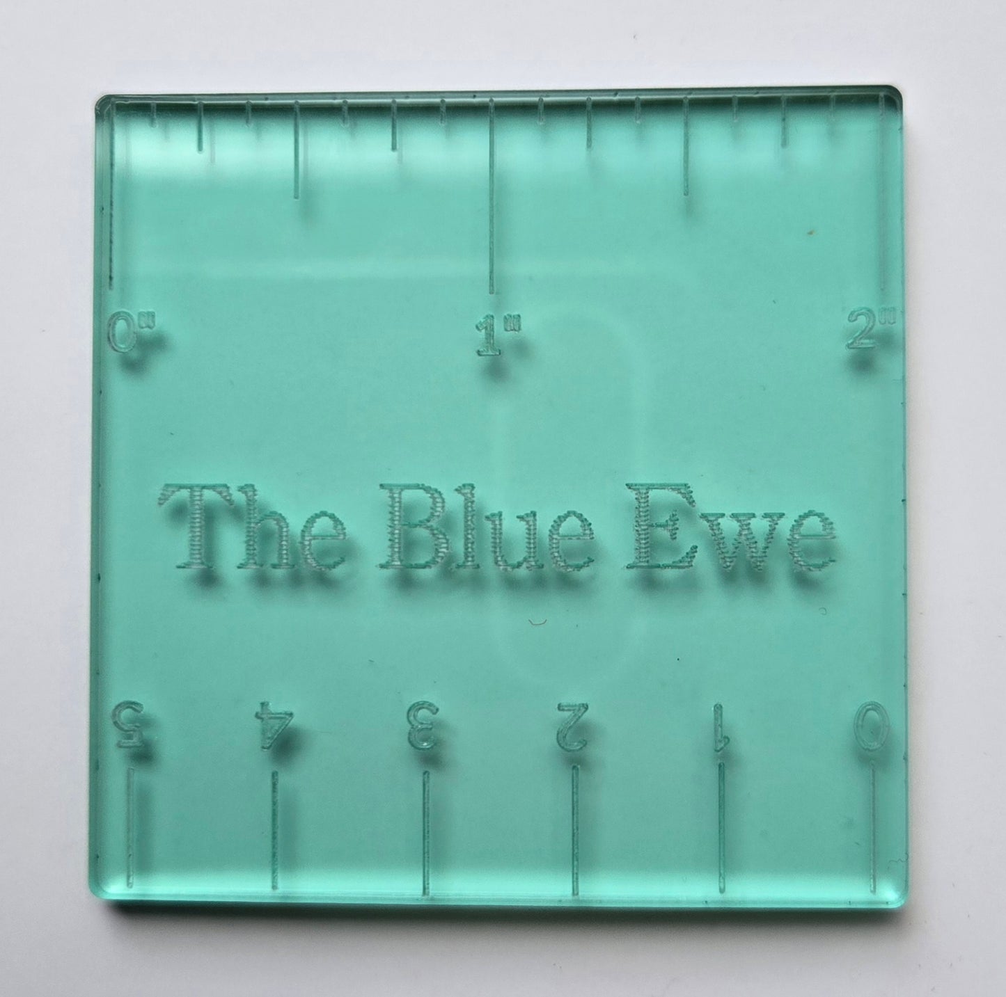 Two Inch Square Gauge Ruler "The Blue Ewe" branded from HapBee Creative Studios