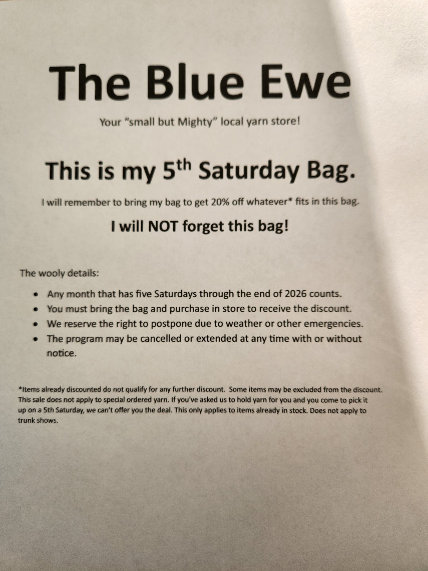 The Blue Ewe 5th Saturday Bag