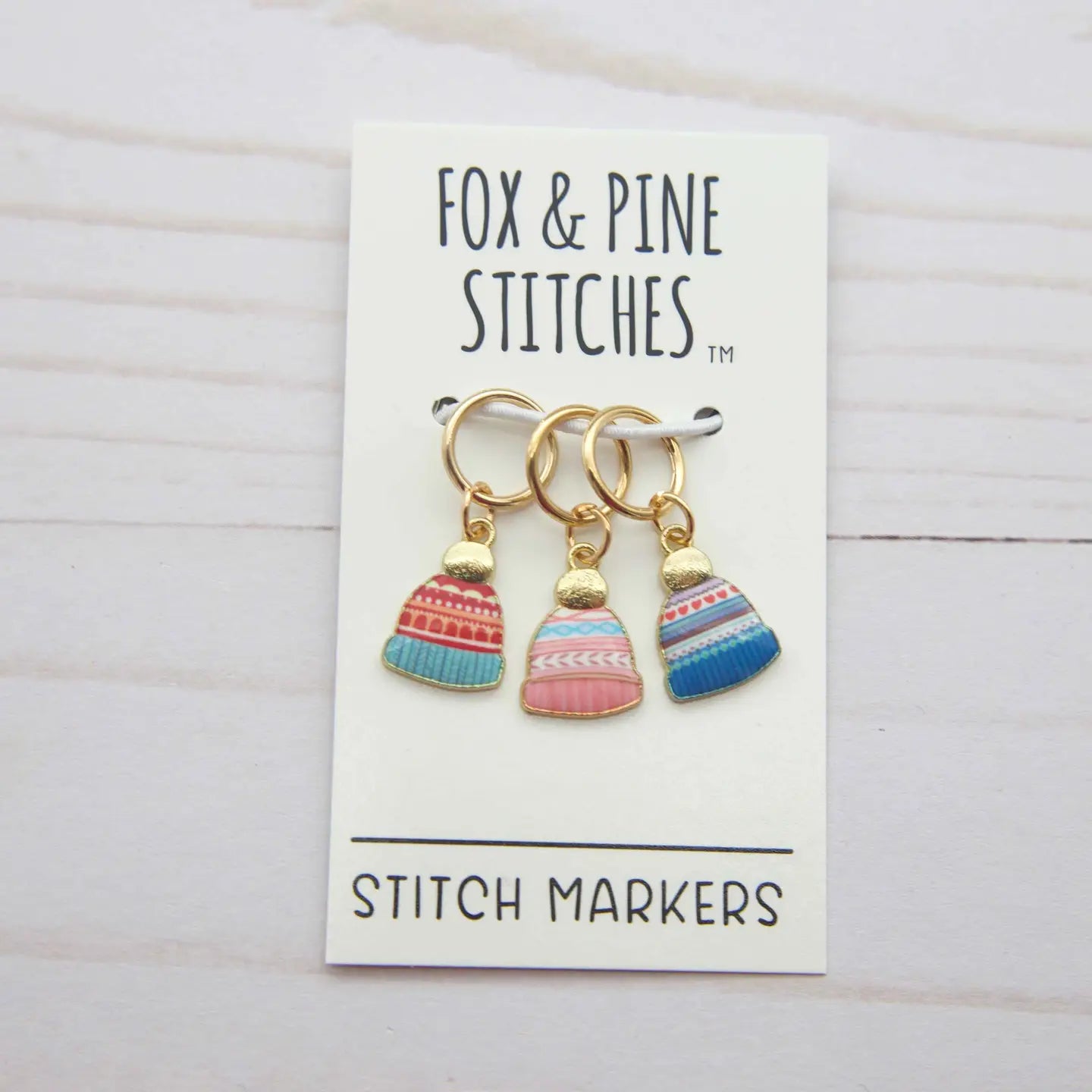 Warm and Cozy Enamel Stitch Markers and Progress Keepers from Fox & Pine